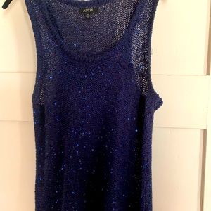 Royal blue with sequins front and back loose knit -sleeveless tank loose fit